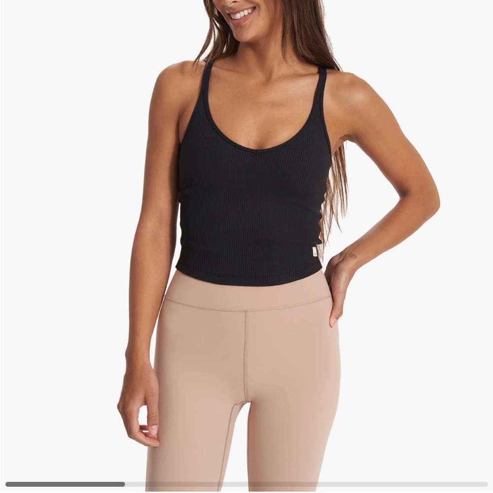 Vuori Rib Crop Tank with Crisscross Straps in Blue XS - Picture 3 of 4